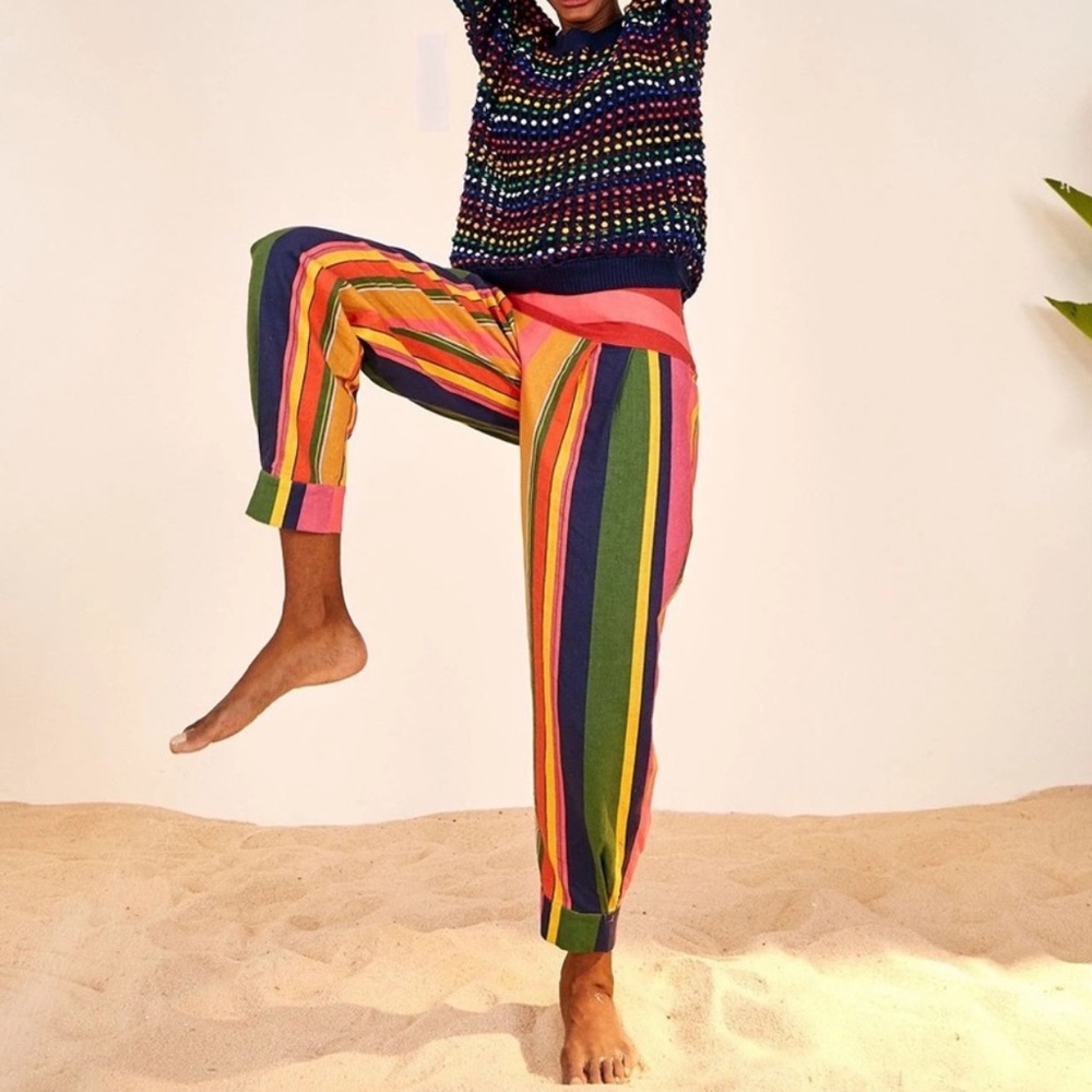 FARM RIO Linen Blend Mixed Stripes Pants